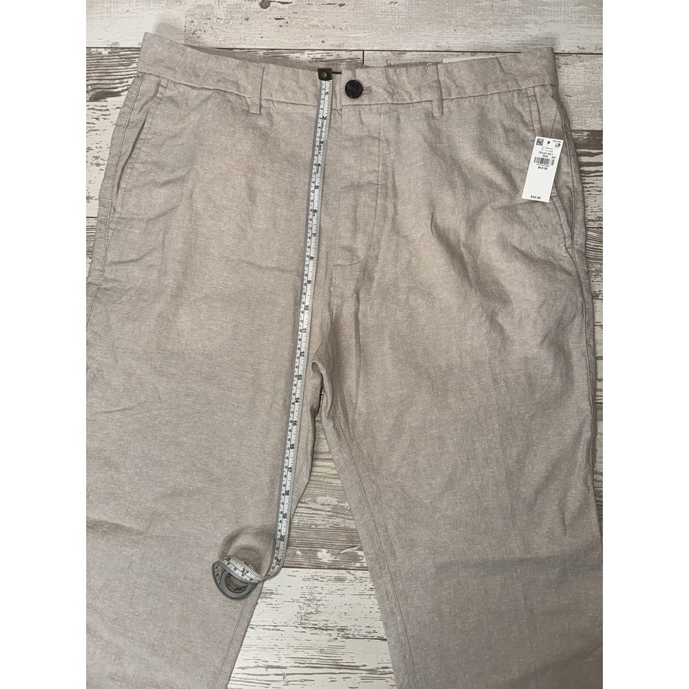 Old Navy Pants Mens 34x32 Beige 90s Straight Linen Blend Chino New Flat Front - Picture 3 of 12